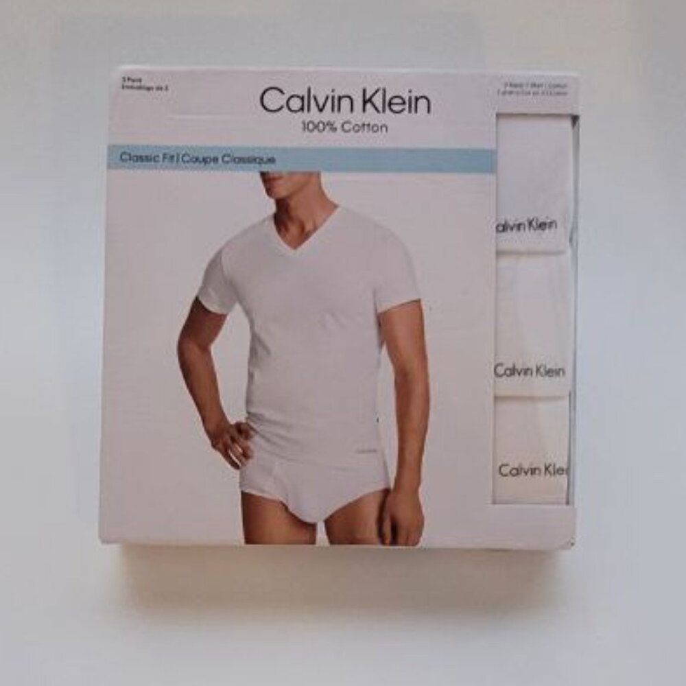 NEW CALVIN KLEIN Men's Cotton V- Neck Classic Fit White T-Shirts 3Pack Size S, M